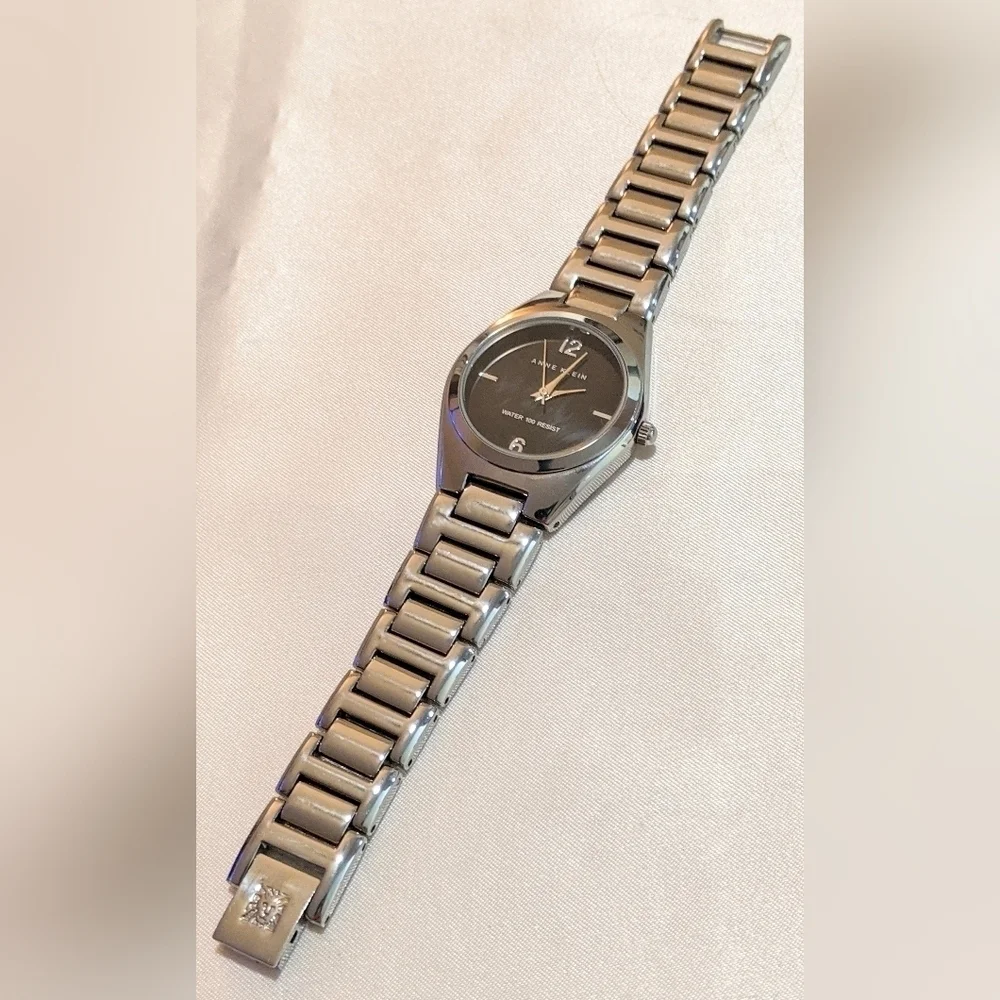 ANNE KLEIN Women's Quartz Watch Silver w/ Black Face AK/1215 WR 100FT Needs Batt